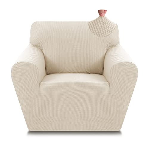 Sofa Überzug 1 Sitzer, Elastische Sofabezug Couch Überzug, 1 Stück Universal Sofaschoner, Wohnzimmer Polyester Elasthan Stoff Sofaüberwurf, Rutschfeste Waschbare Sofahusse (1 Sitzer, T1 Beige) von Aisprts