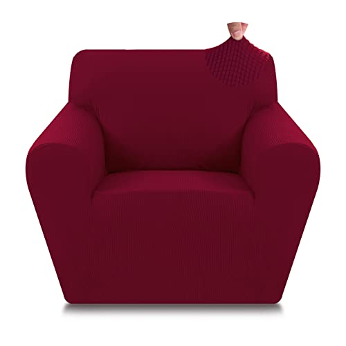 Sofa Überzug 1 Sitzer, Elastische Sofabezug Couch Überzug, 1 Stück Universal Sofaschoner, Wohnzimmer Polyester Elasthan Stoff Sofaüberwurf, Rutschfeste Waschbare Sofahusse (1 Sitzer, T1 Weinrot) von Aisprts