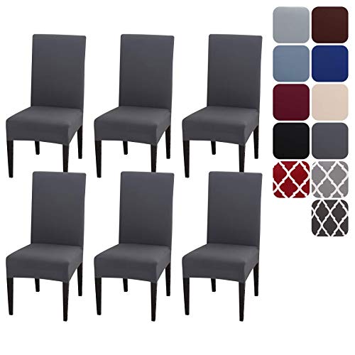 Aisprts Stuhlhussen 6er Set Stretch Stuhlhussen für Esszimmerstühle, Abnehmbarer Waschbarer Stühle Schutz Dekoration Stuhlbezug für Haus, Küche, Hotel, Restaurant, Hochzeit, Party, 6er Pack, Grau von Aisprts