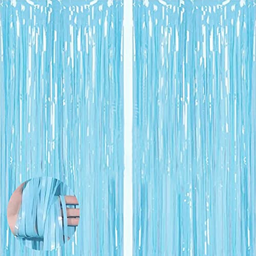 2 Stück Macaron Blau Lametta Vorhänge,Metallische Folie Fransen Vorhang Funkeln Vorhängen Dekoration für Geburtstag Hochzeitsfoto Hintergrund Ostern Karneval Feen Donut Eiscreme Party(1m x 2m) von Aisszhao