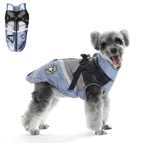 Aisuowa Hundejacke Wasserdichter Hundemantel mit Geschirr Warme Wintermantel Hund Welpen Jacken Winddichte Reflektierende Hundekleidung mit Tasche und D-ring für Kleine Mittel GroÃŸe(Schwarz&Blau, XL) von Aisuowa