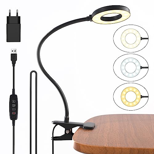 Aisutha Leselampe, Schwanenhals Leselampe Bett Augenschutz Klemmlampe mit 3 Modi & 10 Dimmstufen, 40cm Klemmleuchte für Büro Heimgebrauch, Schreibtischlampe Inklusive Adapter, Schwarz von Aisutha