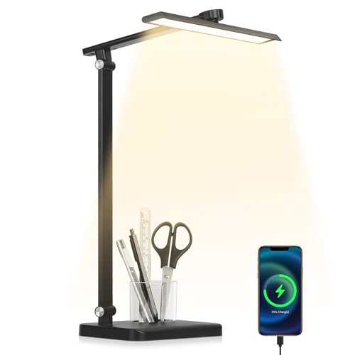 Aisutha Schreibtischlampe, Tischlampe mit Lesemodus, 5 Farben und 10 Helligkeiten, Schreibtisch Lampe mit Stifthalter, Wiederaufladbar,Timer, Desk Lamp mit 360° Drehung, Leselampe, Tageslichtlampe von Aisutha