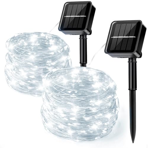 Aisutha Solar Lichterkette Außen, 2x12M 120 LED Lichterkette Aussen, 8 Modi Kupferdraht Solarlichterkette IP65 Wetterfest für Garten, Balkon, Terrasse, Tor, Hof, Hochzeit, Party (Kaltes Weiß) von Aisutha