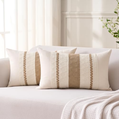 Aisybaklyn Boho Kissenbezüge 30x50 2er Set Baumwolle Braun Dekokissen Sofakissen Dekorative Kissenbezug Modernes Bauernhaus Kissenhülle Zierkissenbezüge für Sofa Schlafzimmer Wohnzimmer von Aisybaklyn
