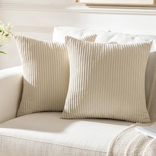 Aisybaklyn Kissenbezug Beige Sofakissen 40x40 cm Kordsamt Dekokissen Modern Weich Deko Zierkissenbezug mit Verstecktem Reißverschluss für Wohnzimmer Sofa Schlafzimmer 2er Set von Aisybaklyn