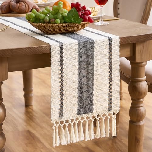 Aisybaklyn Tischläufer Modern Grau Boho Makramee Deko Tischläufer Landhausstil Baumwollleinen Quaste Hochzeitsdeko Läufer Tisch Dekoration Table Runner Tischdekoration für die Hochzeitsküche 30x140 cm von Aisybaklyn