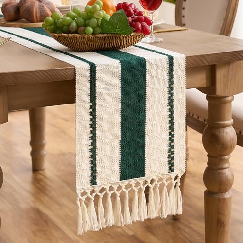 Aisybaklyn Tischläufer Modern Grün Frühling Boho Deko Hochzeit Baumwollleinen Makramee Quaste Moderne Hochzeitsdeko Dekoration Table Runner Rustikale Tischdekoration für die Hochzeitsküche 30 x 183 cm von Aisybaklyn