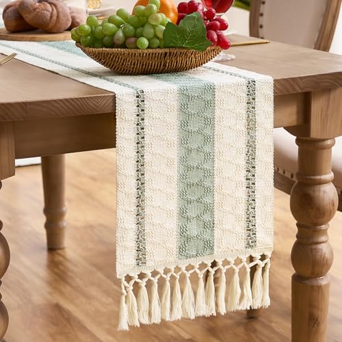 Aisybaklyn Tischläufer Modern Salbeigrün Boho Deko Rustikaler Makramee Quaste Vintage Hochzeitsdeko Tischdeko Frühling Table Runner Rustikale Tischdekoration für die Hochzeitsküche 30 x 140 cm von Aisybaklyn