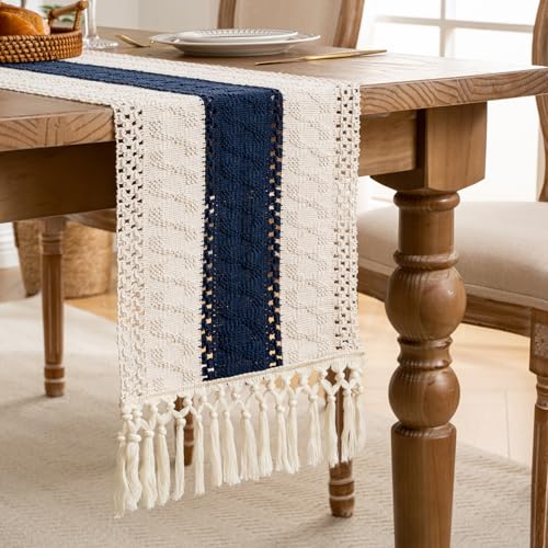 Tischläufer Boho Makramee Tischläufer 30X140cm Gewebt Baumwollflachs Tischläufer Landhausstil Tischdecke Mit Handgefertigten Quasten Häkelspitze Mesh Tischläufer für Esszimmer Home Decor Herbst von Aisybaklyn