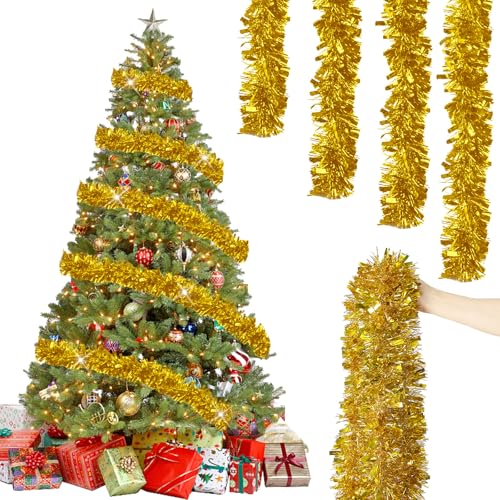 6 Stück x 2M Weihnachten Lametta Girlande, Lametta Girlande Weihnachtsgirlande, Glitzernd Girlande Weihnachten Innen-Und Außen für Weihnachtsbaum Weihnachtsfeier, Lametta Weihnachtsdekoration Gold von Aitsite