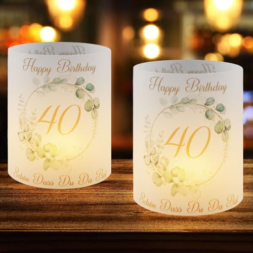 Aitsite 12 Stück Windlicht Tischdeko 40 Geburtstag, Deko 40 Geburtstag Tischdeko Mann Frau mit Deutsch Schön DASS Du Da Bist, 40 Jahre Happy Birthday Tischdeko von Aitsite