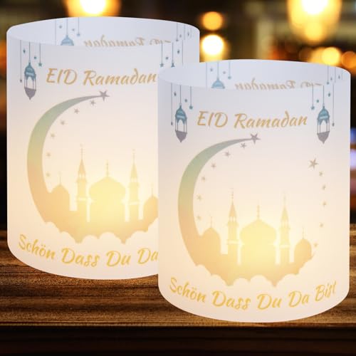 Aitsite 12 Windlicht Tischdeko Ramadan Dekoration, Ramadan Mubarak Dekoration Tischdekoration Mädchen Junge mit Schön DASS Du Da Bist ist geeignet für Teelichter oder Kerzen von Aitsite