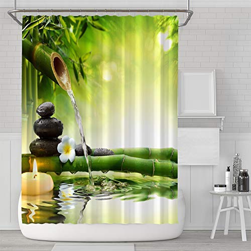 Aitsite Duschvorhang Duschvorhänge Anti-Schimmel Duschvorhang für Badewanne Textil-Vorhang Badezimmer Grüner Bambus Waschbar Wasserabweisend mit 12 Duschvorhangringen (180 * 180 cm) von Aitsite