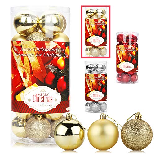 Aitsite 24 Stück Weihnachtskugeln Gold, 6CM Christbaumkugeln Kunststoff Bruchsicher Weihnachtsbaumkugeln Christbaumschmuck Christbaumkugeln für Weihnachtsbaum Neujahr Festival Ornamente von Aitsite