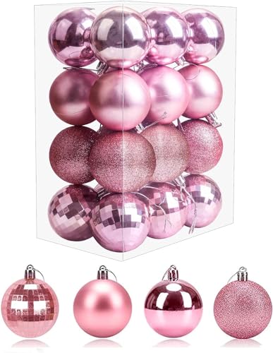 Aitsite 24 Stück Weihnachtskugeln Rosa, 6CM Christbaumkugeln Kunststoff Bruchsicher Weihnachtsbaumkugeln Christbaumschmuck Christbaumkugeln für Weihnachtsbaum Neujahr Festival Ornamente von Aitsite