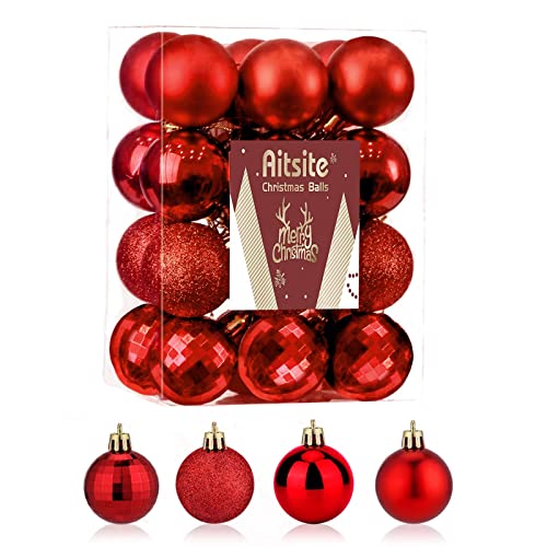 Aitsite 24 Stück Weihnachtskugeln Rot, 6CM Christbaumkugeln Kunststoff Bruchsicher Weihnachtsbaumkugeln Christbaumschmuck Christbaumkugeln für Weihnachtsbaum Neujahr Festival Ornamente von Aitsite