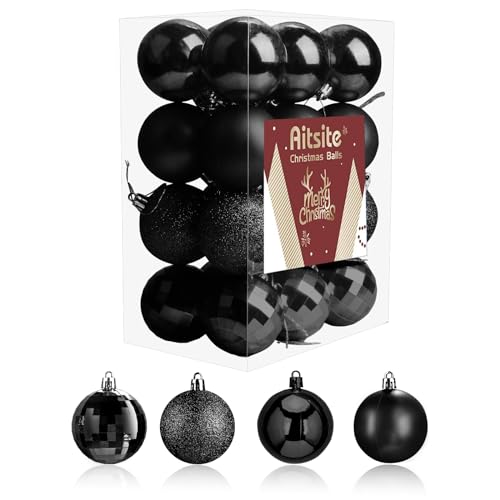 Aitsite 24 Stück Weihnachtskugeln Schwarz, 6CM Christbaumkugeln Kunststoff Bruchsicher Weihnachtsbaumkugeln Christbaumschmuck Christbaumkugeln für Weihnachtsbaum Neujahr Festival Ornamente von Aitsite