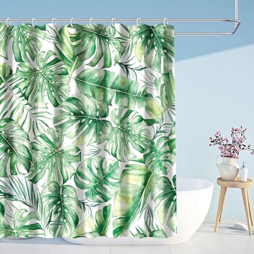 Aitsite Duschvorhang Anti-Schimmel Duschvorhang für Badewanne Textil-Vorhang Eukalyptusblatt Waschbar Wasserabweisend mit 12 Duschvorhangringen (180 x 180 cm) von Aitsite