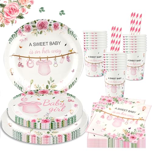 Aitsite Gender Reveal Party Deko Geschirr Set für 10 Gäste Pappteller Servietten Becher Tischdeko Boy or Girl Deko Partyzubehör Babyparty von Aitsite