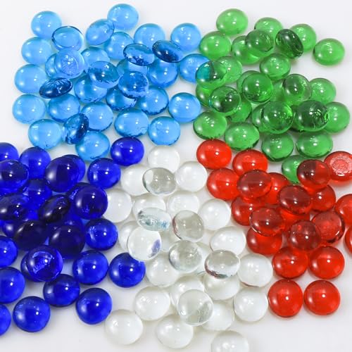 Aitsite Glasnuggets Bunt 900g, Muggelsteine Bunt Kinder, Glassteine Bunt 15-20mm, Glassteine Deko, Mosaiksteine zum Basteln, Flacher Fünffarbiger Glasstein von Aitsite