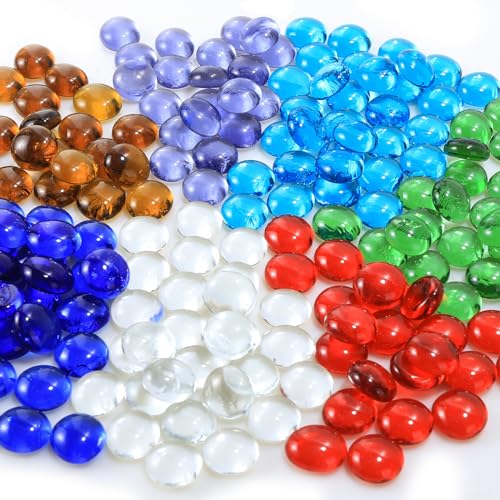 Aitsite Glasnuggets Bunt - 900g - Glassteine Bunt - Glassteine Deko - Muggelsteine Bunt Kinder - Mosaiksteine zum Basteln - Flacher Siebenfarbiger Glasstein von Aitsite