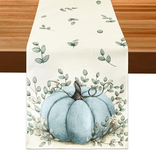 Aitsite Herbst Tischläufer, Küche Tisch Dekoration, Kürbisse Herbst Tischläufer Draußen Urlaub Dekor Tischläufer, Herbst Dekoration für Urlaub Party Herbstdeko 40 x 180 cm (Eucalyptus Pumpkin-Blue) Aitsite Herbst Tischläufer, Küche Tisch Dekoration, Kürbisse Herbst Tischläufer Draußen Urlaub Dekor Tischläufer, Herbst Dekoration für Urlaub Party Herbstdeko 40 x 180 cm (Eucalyptus Pumpkin-Blue) von Aitsite