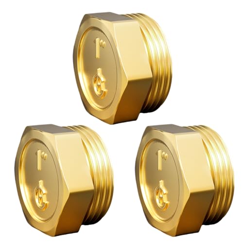 Atisite Messing Stopfen 1 Zoll Außengewinde, Messing Blindstopfen Fittings mit Sechskant, Rohrstopfen Endstopfen für Garten Outdoor Wasserrohre(3 Stück) von Aitsite