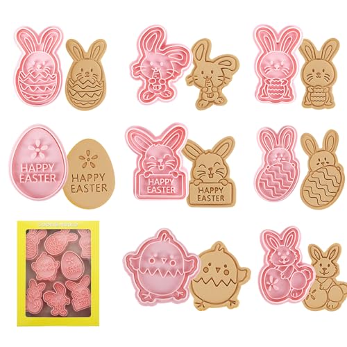 Ausstechformen Ostern Set, 8 Stück Keksausstecher Ostern, 3D Plätzchenausstecher Ostern Keksstempel, Osterei Hasen Ausstecher, Kinder Osterausstecher für Kekse Backen DIY Osterhasen Osterei Küken von Aitsite