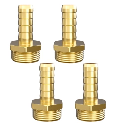 Atisite Messing Schlauchtülle 13mm Widerhaken x 1/2 Zoll Außengewinde, Messing Schlauchanschluss Stecker mit Sechskant, Schlauchnippel Verbinder für Rohrverbindungen(4 Stück) von Aitsite