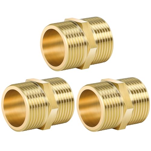 Aitsite Doppelnippel 3/4 Zoll Messing Außengewinde, Doppelnippel mit Sechskant, Robust und Rostfrei, Messing Gewindefitting Fittings für Trinkwasser Geeignet（3 Stück） von Aitsite