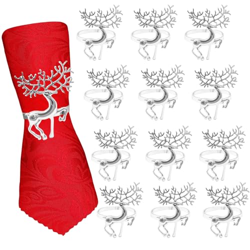 Serviettenringe Weihnachten, 12PCS Serviettenringe Silber Hirsch Elch Schneeflocke Tischdeko Weihnachten Napkin Rings Für Weihnachten Thanksgiving Hochzeit Abendessen Party Familienessen Tischdeko von Aitsite