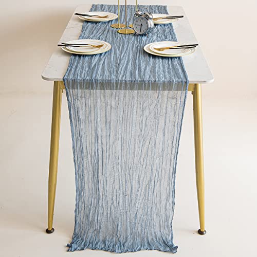 Tischläufer, (90 cm x 3 m), dekoratives Tischband, Hochwertige Premium-Gaze-Tischdecke mit Plissee, für eine rustikale, böhmische, Bauernhaus- oder Moderne Umgebung (Baby blau) von Aittop
