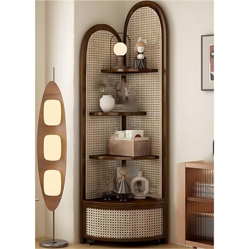 Dreieckiger Schrank aus massivem Rattan, multifunktionales Eckregal, 4-stöckiges, bodenstehendes Bücherregal für Wohnzimmer, Schlafzimmer, natürliches Vintage-Eckbücherregal mit Rattan handgefertigtes Dreieckiger Schrank aus massivem Rattan, multifunktionales Eckregal, 4-stöckiges, bodenstehendes Bücherregal für Wohnzimmer, Schlafzimmer, natürliches Vintage-Eckbücherregal mit Rattan handgefertigtes von Aiupuyer