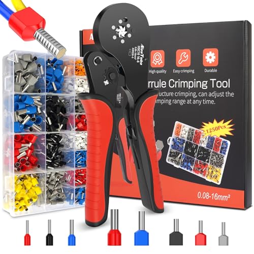 Crimpzange Aderendhülsen Set für 0.08-16mm²mit 1250 Stück Aderendhülsen, Aderendhülsenzange, Crimpzangen Set. von AivaToba