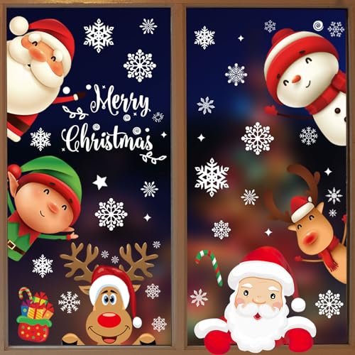 Fensterbilder Weihnachten Selbstklebend,Aivatoba Fensterdeko Weihnachten Kinderzimmer Weihnachtsmann Fensterdeko Winter Schneeflocken PVC Aufklebe Fensterbilder Weihnachten Dekoration Wiederverwendbar von AivaToba