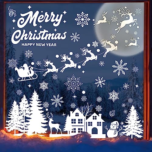 Fensterbilder Weihnachten Selbstklebend,Aivatoba Fensterdeko Weihnachten Kinderzimmer Weihnachtsmann Fensterdeko Winter Schneeflocken PVC Aufklebe Fensterbilder Weihnachten Wiederverwendbar von AivaToba