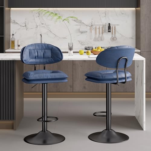 Aivermeil Barhocker 2er Set, Ergonomische Gepolsterte Barhocker mit Rückenlehne, Ohrensessel Barstuhl, für Esszimmer Heimbar Kücheninsel, 2 x Hocker Blau von Aivermeil