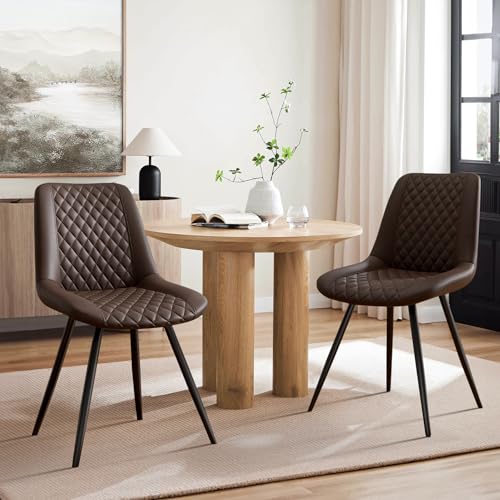 Aivermeil Esszimmerstühle 2er Set Kunstleder Küchenstuhl Polsterstuhl für Wohnzimmer, Schlafzimmer, Ergonomisch, Mit Rückenlehne, Wasserdichtes Material, Metallbeine, Braun von Aivermeil