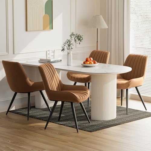 Moderner gepolsterter Esszimmerstuhl - Extra dickes Sitzkissen, Künstlicher Stoff Esszimmerstühle Küchenstuhl Polsterstuhl Wohnzimmerstuhl Sessel mit Rückenlehne, Metallbeine (Braun, 4er Set) von Aivermeil