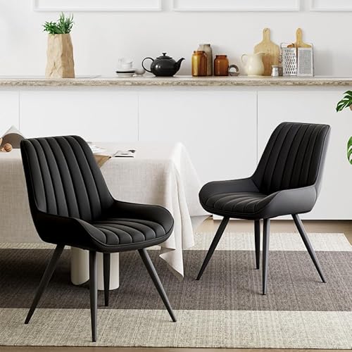 Moderner gepolsterter Esszimmerstuhl - Extra dickes Sitzkissen, Künstlicher Stoff Esszimmerstühle Küchenstuhl Polsterstuhl Wohnzimmerstuhl Sessel mit Rückenlehne, Metallbeine (Schwarz, 2er Set) von Aivermeil