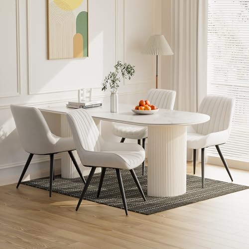 Moderner gepolsterter Esszimmerstuhl - Extra dickes Sitzkissen, Künstlicher Stoff Esszimmerstühle Küchenstuhl Polsterstuhl Wohnzimmerstuhl Sessel mit Rückenlehne, Metallbeine (Weiß, 4er Set) von Aivermeil