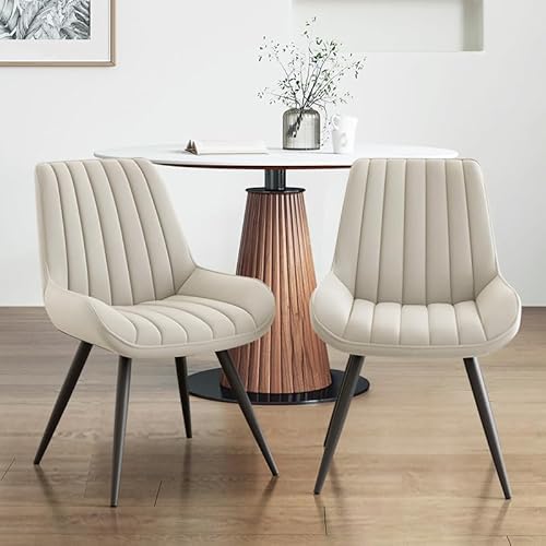 Aivermeil Moderner gepolsterter Esszimmerstuhl - Extra Dickes Sitzkissen, Künstlicher Stoff Esszimmerstühle Küchenstuhl Polsterstuhl Wohnzimmerstuhl Sessel mit Rückenlehne, Metallbeine, Beige von Aivermeil