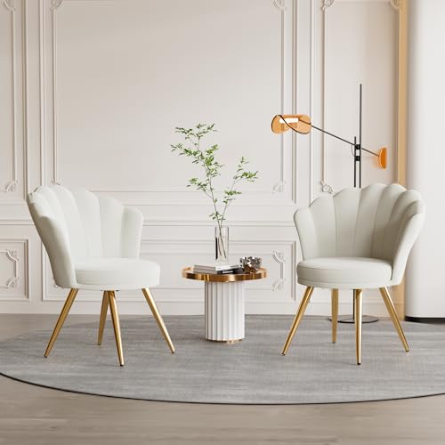 Aivermeil Velvet Accent Chair with Gold Metal Legs •Vanity Chair for Makeup Room •Upholstered Guest Chair for Living Room •Side Chair for Bedroom •White •Set of 2 Aivermeil Velvet Accent Chair with Gold Metal Legs •Vanity Chair for Makeup Room •Upholstered Guest Chair for Living Room •Side Chair for Bedroom •White •Set of 2 von Aivermeil