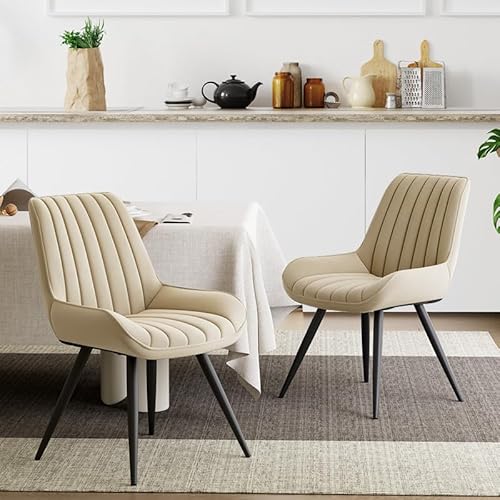 Moderner gepolsterter Esszimmerstuhl - Extra dickes Sitzkissen, Künstlicher Stoff Esszimmerstühle Küchenstuhl Polsterstuhl Wohnzimmerstuhl Sessel mit Rückenlehne, Metallbeine (Beige, 2er Set) von Aivermeil