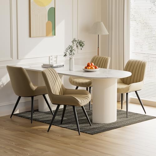 Moderner gepolsterter Esszimmerstuhl - Extra dickes Sitzkissen, Künstlicher Stoff Esszimmerstühle Küchenstuhl Polsterstuhl Wohnzimmerstuhl Sessel mit Rückenlehne, Metallbeine (Beige, 4er Set) von Aivermeil
