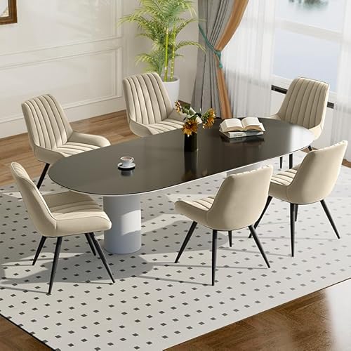 Moderner gepolsterter Esszimmerstuhl - Extra dickes Sitzkissen, Künstlicher Stoff Esszimmerstühle Küchenstuhl Polsterstuhl Wohnzimmerstuhl Sessel mit Rückenlehne, Metallbeine (Beige, 6er Set) von Aivermeil