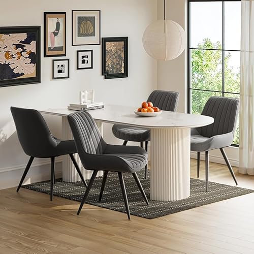 Moderner gepolsterter Esszimmerstuhl - Extra dickes Sitzkissen, Künstlicher Stoff Esszimmerstühle Küchenstuhl Polsterstuhl Wohnzimmerstuhl Sessel mit Rückenlehne, Metallbeine (Dunkelgrau, 4er Set) von Aivermeil