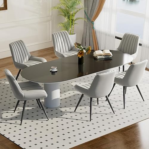 Moderner gepolsterter Esszimmerstuhl - Extra dickes Sitzkissen, Künstlicher Stoff Esszimmerstühle Küchenstuhl Polsterstuhl Wohnzimmerstuhl Sessel mit Rückenlehne, Metallbeine (Grau, 6er Set) von Aivermeil