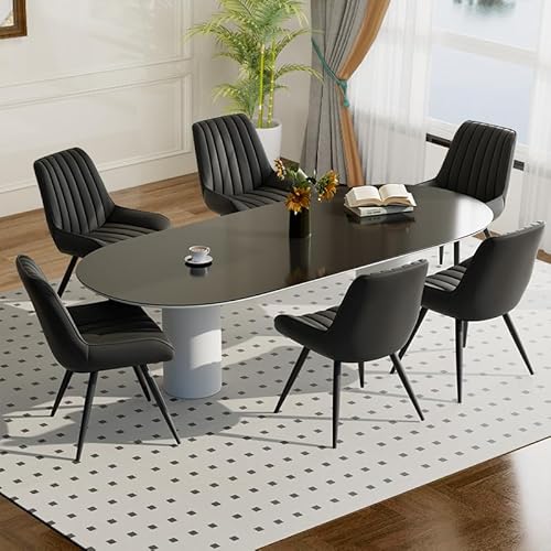 Moderner gepolsterter Esszimmerstuhl - Extra dickes Sitzkissen, Künstlicher Stoff Esszimmerstühle Küchenstuhl Polsterstuhl Wohnzimmerstuhl Sessel mit Rückenlehne, Metallbeine (Schwarz, 6er Set) von Aivermeil
